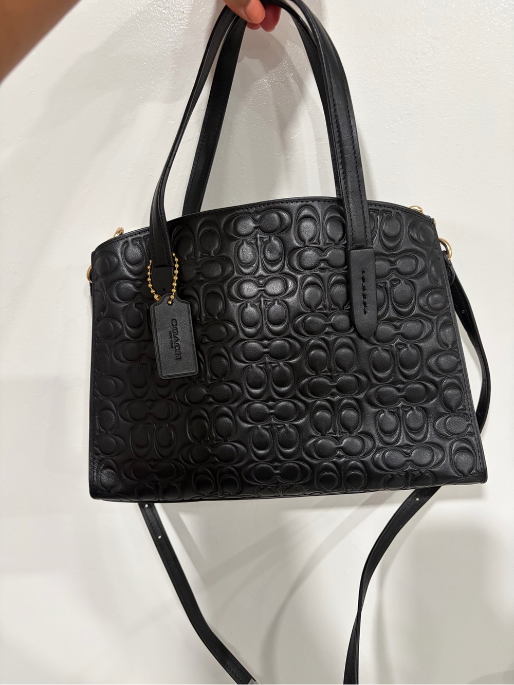 Coach Black Embossed Leather Satchel with Top Handles